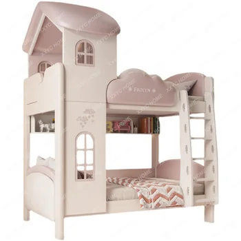 Çocuk Yatağı yukarı ve aşağı Genişlik Ranza İki Katmanlı Kız Prenses Yatak Ranza Küçük Daire Deri Yatak Yüksekliği Ayarlanabilir