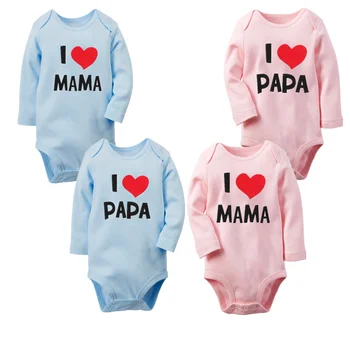 2 ADET / GRUP Bodysuit Yenidoğan Tulum Uzun Kollu Mektup I Love Papa Mama Bebek Kız Giysileri Vücut Ropa bebe termal iç çamaşır