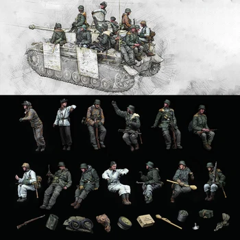 1/35 Reçine Modeli Şekil Kitleri GK, 13 Kişi,Tank Yok, Askeri Tema, Demonte Ve Boyasız, 354C