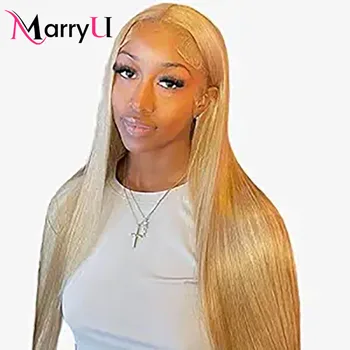 Marryu Saç Aşınma Gitmek Bal Sarışın Tutkalsız peruk insan saçı #27 6x4 Düz Dantel ön peruk Ön Kesim Ön Koparıp Saç Kadınlar Için