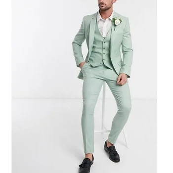 Moda Düğün Takımları Erkekler için 2024 Resmi Çentik Yaka Katı Blazer Seti İş günlük giysi Slim Fit 3 Parça (ceket + Yelek + Pantolon)