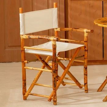 Bambu Kamışı Yeni Yetişkin Sandalye Tuval Sandalye Arkalığı Şezlong Avlu Balkon Sandalye Amerikan Basit Retro Sandalye Yemek Sandalyesi