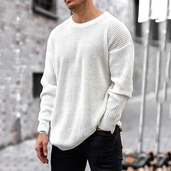Streetwear 2023 Sonbahar Rahat Düz Kazak Erkek Giyim Vintage Uzun Kollu Örme Kazak Jumper Moda sıfır Yaka Triko