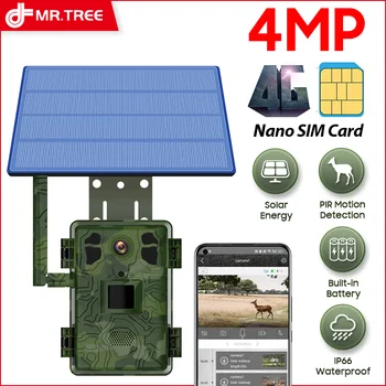 MR. TREE 4MP 4G SIM Kart Güneş Avcılık takip kamerası 14MP Açık Su Geçirmez PIR Hareket Algılama Yaban Hayatı Gece Görüş Kamera