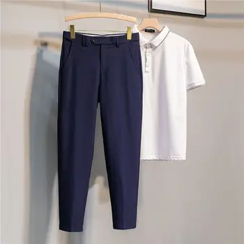 2023 İlkbahar Yaz gündelik erkek pantolonları Takım Elbise Pantolon Slim Fit İş Elastik Bel Koşu Pantolon Erkek Düz Renk Pantolon D21