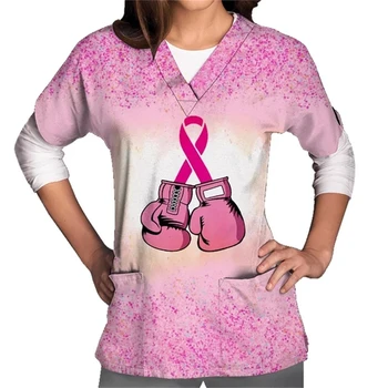 Kadın Moda Kısa Kollu boyun Üstleri çalışma üniforması Bluz Gömlek Sevimli kelebek Baskı Hemşirelik Scrubs Üstleri T Shirt Rahat 2024