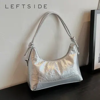 SOL TARAFA Y2K Stil Gümüş PU Deri Koltukaltı omuz çantaları Kadınlar için 2023 Lüks Marka Küçük Koltukaltı Omuz Yan Çanta Çanta