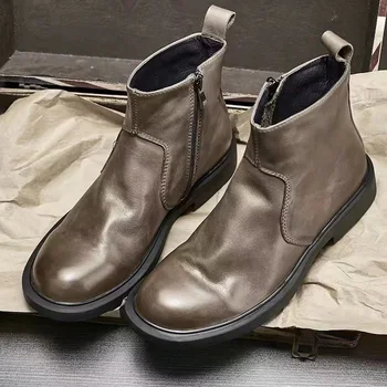 Sonbahar Kış İngiliz Erkekler Chelsea İnek Derisi Kar Botları Kaşmir Eğlence erkek Hakiki Deri rahat ayakkabılar Erkek binici çizmeleri Yeni
