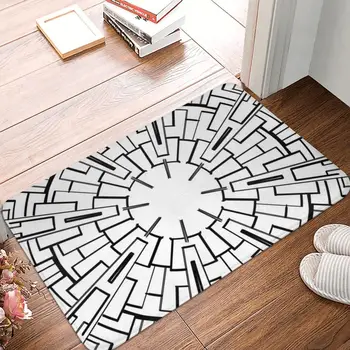 Siyah Ve Beyaz Geometrik Desen Paspas Halı Halı Paspas Ayak Pedi Polyester Ön Odası Koridor Mutfak Yatak Odası Balkon Tuvalet