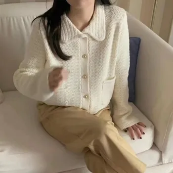 Kore Şık Yumuşak Hırka Bebek boyun Kazak Ceket Kadın Sonbahar ve Kış Uzun Kollu Katı Kısa Örme Hırka Kazak Üst