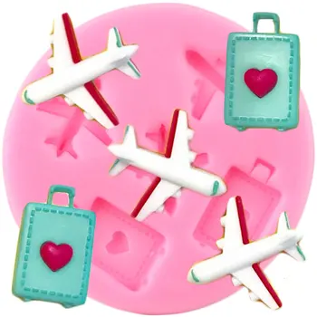 Seyahat Uçak Bagaj silikon kalıp DIY Kek Topper Fondan Kek Dekorasyon Araçları Şeker Çikolata Reçine Kil Takı Kalıpları