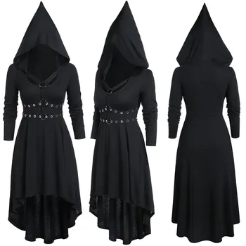Kadınlar Casual Sling V Yaka Düz Renk Gotik Tarzı Koyu Siyah Cadılar Bayramı Elbise Kadınlar İçin Zarif Elbiseler Vestido Feminino платье
